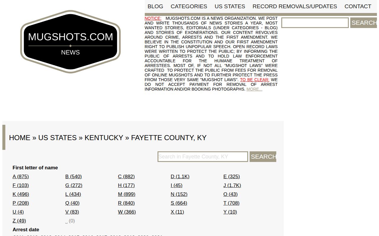 Fayette County arrest news on the unofficial Mugshots.com local interface