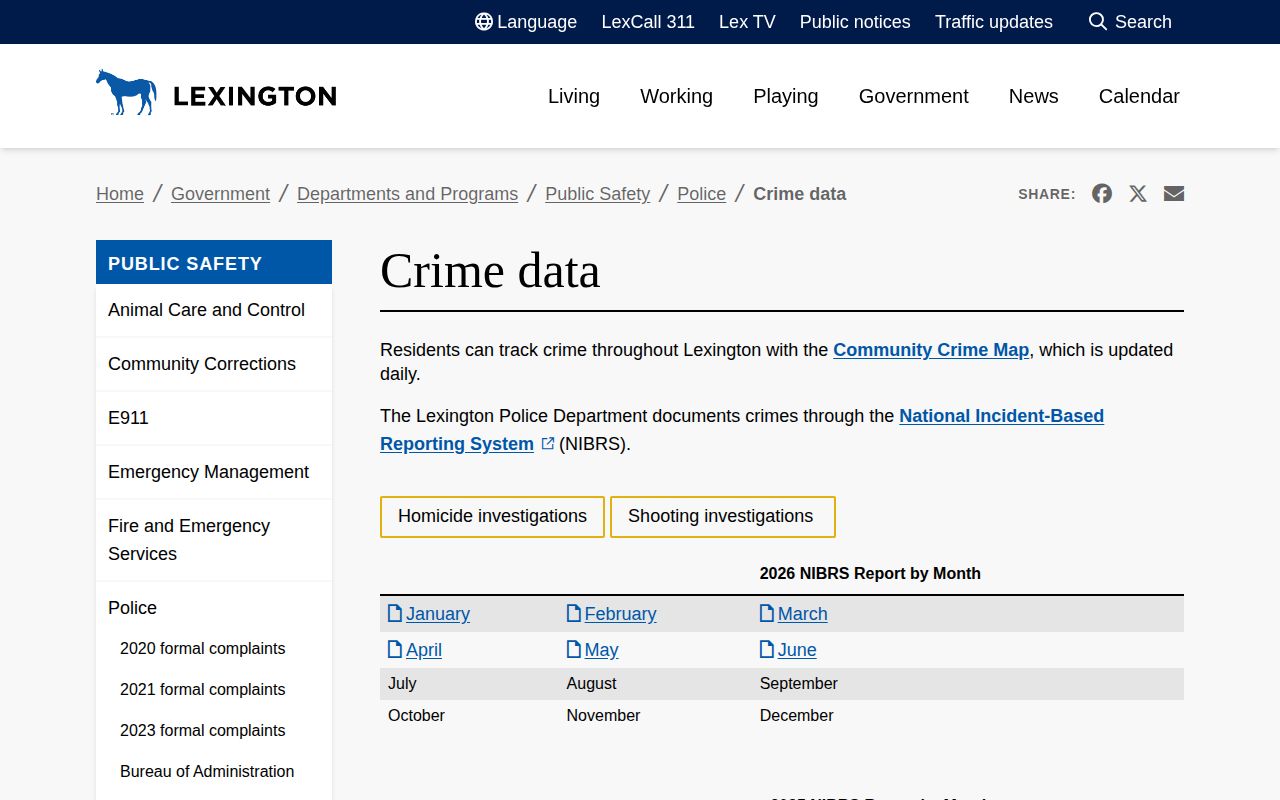 Lexington Police crime data map for arrest record research